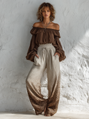 Women's Bohemian Gradient Leopard Print Elastic Drawstring High-Waisted Wide-Leg Pants ZMZ0262G6XT