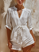Women's Linen-Look V-Neck Drawstring Jumpsuit ZMZ0223G6XT