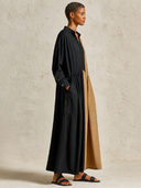 Women's Casual Color-Block Linen Long-Sleeve Maxi Dress ZMZ0288G7XT