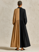 Women's Casual Color-Block Linen Long-Sleeve Maxi Dress ZMZ0288G7XT