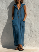 Women's Casual Sleeveless Hooded Cotton-Linen Blend Maxi Dress ZMZ0270G0XT