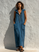 Women's Casual Sleeveless Hooded Cotton-Linen Blend Maxi Dress ZMZ0270G0XT