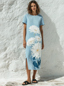 Women's Casual Floral Print Short-Sleeve Midi Dress ZMZ0218G0XT