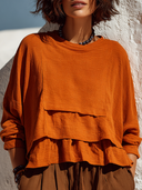 Women's Solid Color Loose Fit Multi-Layer Linen Blend Long-Sleeve T-Shirt  ZMZ0263G4XT