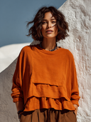 Women's Solid Color Loose Fit Multi-Layer Linen Blend Long-Sleeve T-Shirt  ZMZ0263G4XT