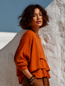 Women's Solid Color Loose Fit Multi-Layer Linen Blend Long-Sleeve T-Shirt  ZMZ0263G4XT