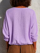 Women's Solid-Color Loose-Fit Linen-Blend Long-Sleeve T-Shirt ZMZ0232G4XT