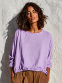 Women's Solid-Color Loose-Fit Linen-Blend Long-Sleeve T-Shirt ZMZ0232G4XT