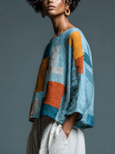 Women's Solid Color Cotton Linen Loose Geometric Print Crew Neck T-Shirt ZMZ0265G5XT