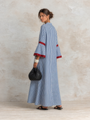Women's Casual Resort-Style Cotton Vertical-Stripe V-Neck Flared-Sleeve Loose Maxi Dress ZMZ0323G1ZYY