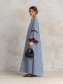 Women's Casual Resort-Style Cotton Vertical-Stripe V-Neck Flared-Sleeve Loose Maxi Dress ZMZ0323G1ZYY