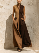 Women's Cotton Casual Color-Block Sleeveless Maxi Dress ZMZ0395G7XT