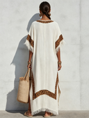 Women's Fashionable Cotton And Linen Patchwork Leopard Print Side Slit Tassel Maxi Dress ZMZ0308G8SWL