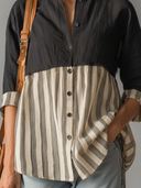 Women's Classic Casual  Vertical Stripes Cotton-Linen Blend Long-Sleeve Shirt ZMZ0344G9ZYY