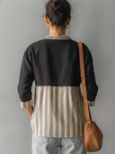 Women's Classic Casual  Vertical Stripes Cotton-Linen Blend Long-Sleeve Shirt ZMZ0344G9ZYY