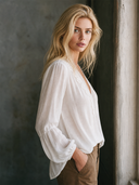 Women's Elegant Chiffon And Lace V-Neck Long-Sleeve Top ZMZ0397G0SWL