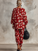 Women's Premium Vintage Cotton-Linen Printed Crew-Neck Long-Sleeve Top And Jogger Set ZMZ0302G8ZYY