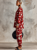 Women's Premium Vintage Cotton-Linen Printed Crew-Neck Long-Sleeve Top And Jogger Set ZMZ0302G8ZYY