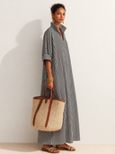 Women's Classic Vertical-stripe Zip-front Stand-collar Maxi Dress ZMZ0201G5SWL