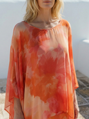 Women Polyester Blend Watercolor Floral 2 Piece Outfit Batwing Sleeve Loose Top Flowy Maxi Skirt Vacation Matching Set ZMZ0367G5YZH
