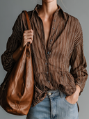 Women's Retro Casual Striped Print Long-Sleeve Shirt ZMZ0318G1ZJY