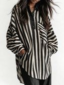 Women's Retro Casual Striped Cotton Collared Long-Sleeve Shirt ZMZ0614G3ZJY