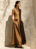 Women's Cotton Casual Color-Block Sleeveless Maxi Dress ZMZ0395G7XT