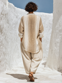 Women's Boho Linen-Blend Stripe Oversized Tunic Top & Harem Pants Two-Piece Set ZMZ0232G2XT