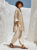 Women's Boho Linen-Blend Stripe Oversized Tunic Top & Harem Pants Two-Piece Set ZMZ0232G2XT