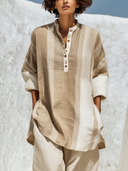 Women's Boho Linen-Blend Stripe Oversized Tunic Top & Harem Pants Two-Piece Set ZMZ0232G2XT