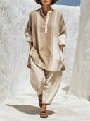 Women's Boho Linen-Blend Stripe Oversized Tunic Top & Harem Pants Two-Piece Set ZMZ0232G2XT