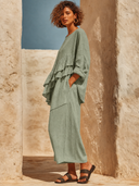 Women's Bohemian-style Linen Ruffled Hem Top And Wide-leg Cropped Trousers Two-piece Set ZMZ0209G9XT