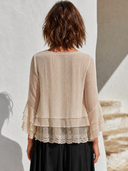 Women's Solid Color Pleated Chiffon Layered Ruffle Lace Trim Shirt ZMZ0227G4XT