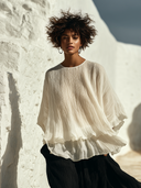Women's Loose-Fit Pleated Chiffon Long-Sleeve Vacation Shirt ZMZ0276G1XT