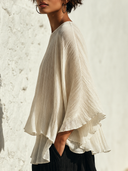 Women's Loose-Fit Pleated Chiffon Long-Sleeve Vacation Shirt ZMZ0276G1XT