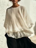 Women's Loose-Fit Pleated Chiffon Long-Sleeve Vacation Shirt ZMZ0276G1XT
