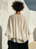 Women's Loose-Fit Pleated Chiffon Long-Sleeve Vacation Shirt ZMZ0276G1XT
