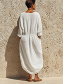 Women's Casual Solid Color Cotton Linen Round Neck Long Sleeve Maxi Dress ZMZ0609G8XT