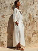 Women's Casual Solid Color Cotton Linen Round Neck Long Sleeve Maxi Dress ZMZ0609G8XT