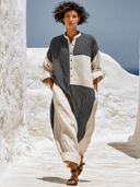 Women's Loose-Fit Striped Linen-Blend Bohemian Patchwork Maxi Dress ZMZ0200G7XT