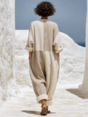 Women's Loose-Fit Striped Linen-Blend Bohemian Patchwork Maxi Dress ZMZ0200G7XT