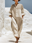 Women's Loose-Fit Striped Linen-Blend Bohemian Patchwork Maxi Dress ZMZ0200G7XT
