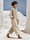 Women's Loose-Fit Striped Linen-Blend Bohemian Patchwork Maxi Dress ZMZ0200G7XT