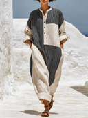 Women's Loose-Fit Striped Linen-Blend Bohemian Patchwork Maxi Dress ZMZ0200G7XT