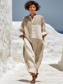 Women's Loose-Fit Striped Linen-Blend Bohemian Patchwork Maxi Dress ZMZ0200G7XT