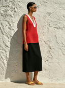 Women's Color-Block V-Neck Sleeveless Cotton-Linen Midi Dress ZMZ3089F3XT
