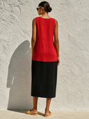 Women's Color-Block V-Neck Sleeveless Cotton-Linen Midi Dress ZMZ3089F3XT
