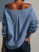 Women's Retro Casual Striped Print Boat Neck Long Sleeve Shirt ZMZ0656G4ZJY