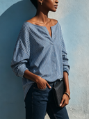 Women's Retro Casual Striped Print Boat Neck Long Sleeve Shirt ZMZ0656G4ZJY