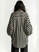 Women's Retro Casual Striped Cotton Collared Long-Sleeve Shirt ZMZ0614G3ZJY